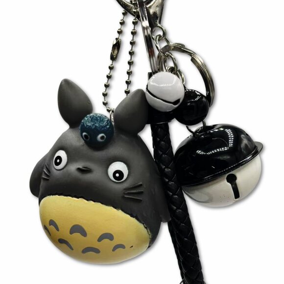 Totoro Character Keychain with Bell Charm, Black and Yellow, Decorative Anime - Picture 1 of 4